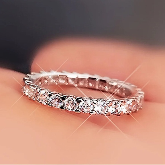 Sterling Silver Cubic Zircon Ring Minimalist, Dainty Diamond Stackable - Picture 4 of 7